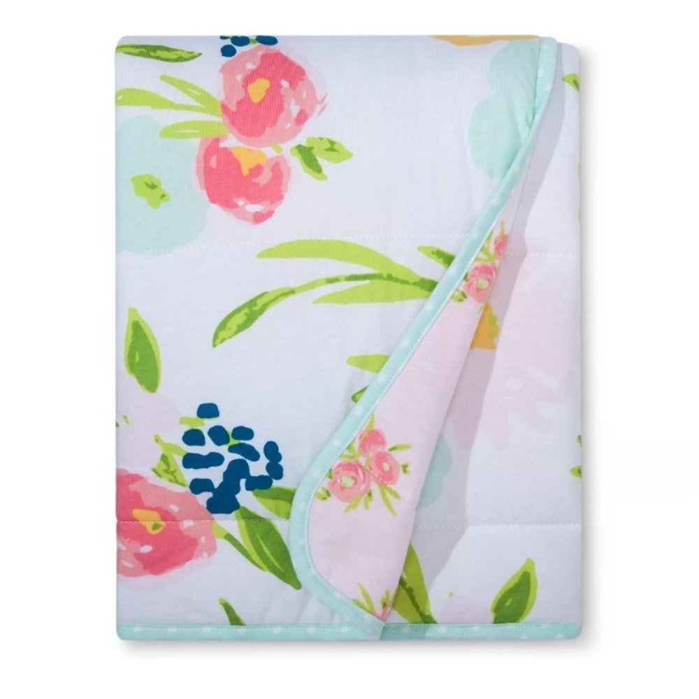 Jersey Knit Reversible Baby Blanket Floral - Cloud